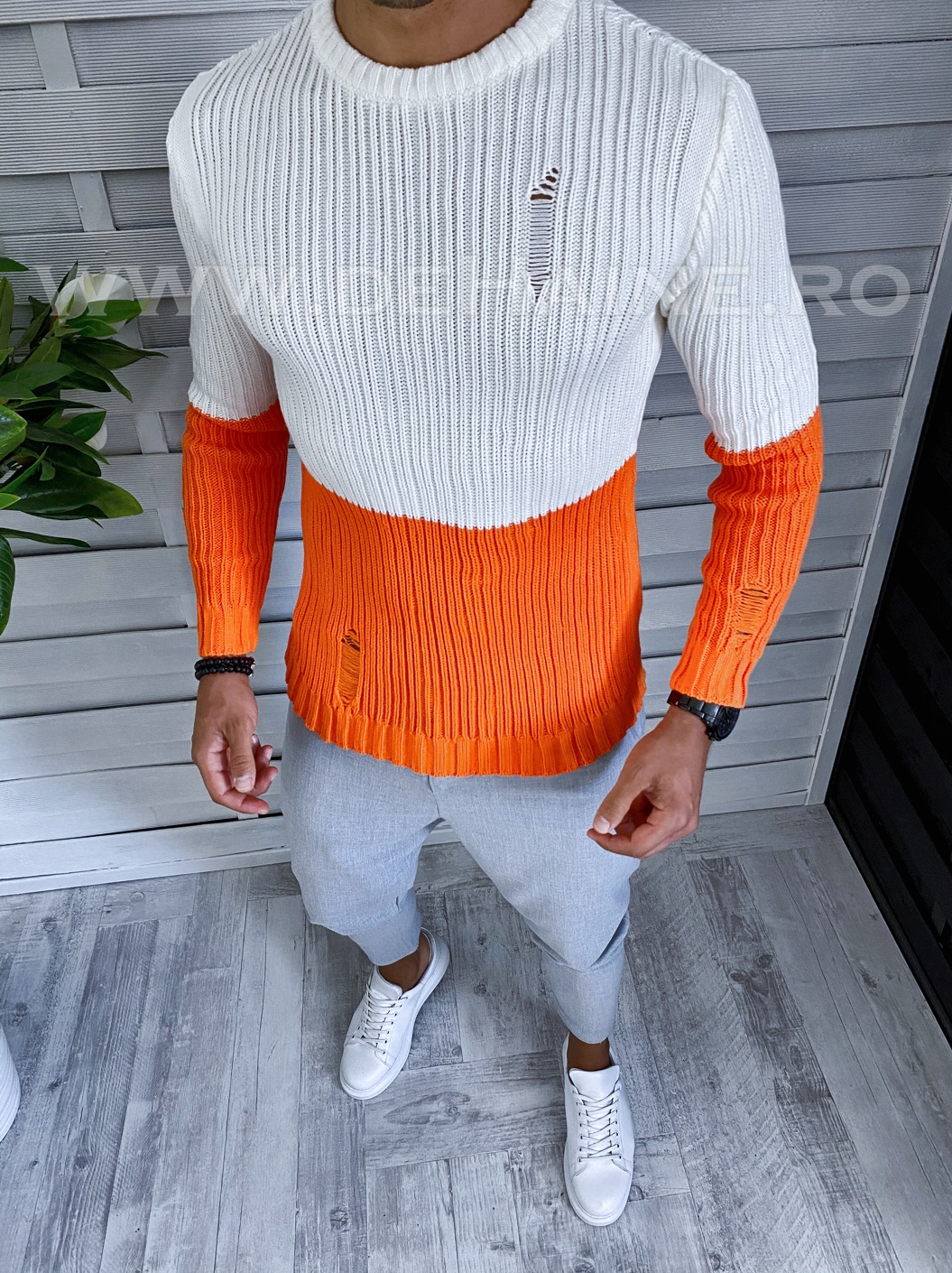 Pulover barbati gros slim fit portocaliu t3577 i6-6
